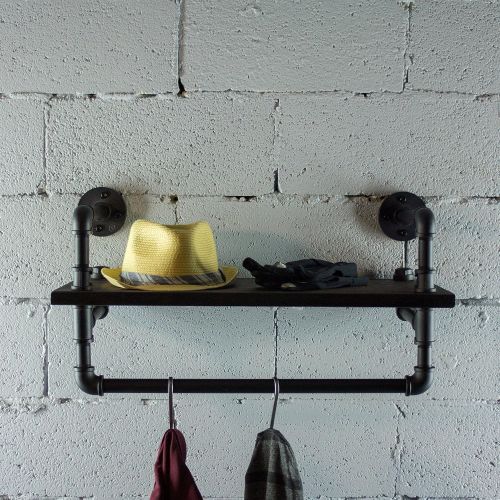  OS Home and Office Model P27-BS 27 inch Decorate Pipe Shelf and Clothes Reclaimed-Aged Wood Finish. Closes Rack, Black Steel Combo with Dark Brown Stained