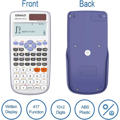  [아마존베스트]OSALO Calculator 417 Function 2 Line 10+2 Digits Written Display Solar Scientific Calculator (OS 991ES Plus)