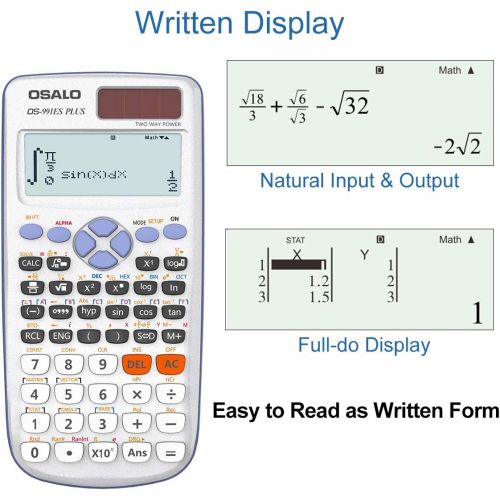  [아마존베스트]OSALO Calculator 417 Function 2 Line 10+2 Digits Written Display Solar Scientific Calculator (OS 991ES Plus)