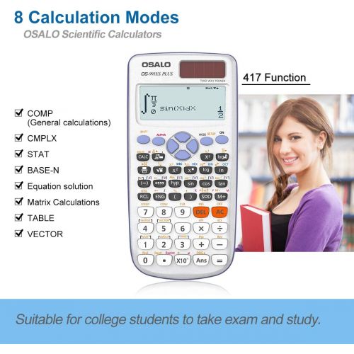  [아마존베스트]OSALO Calculator 417 Function 2 Line 10+2 Digits Written Display Solar Scientific Calculator (OS 991ES Plus)