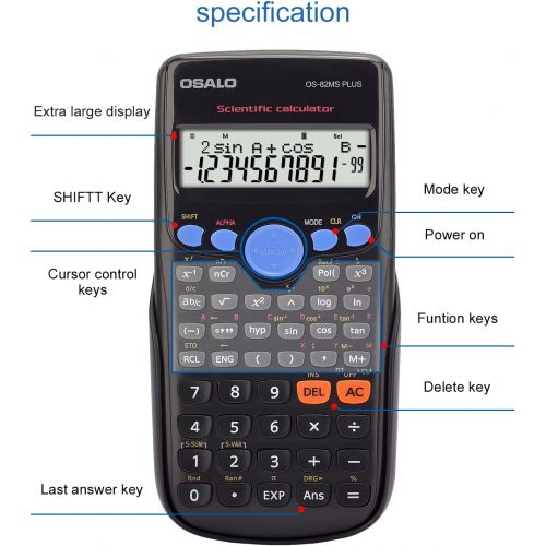  OSALO Scientific Calculator 240 Function Basic Large Display for Middle School (OS 82MS Plus)