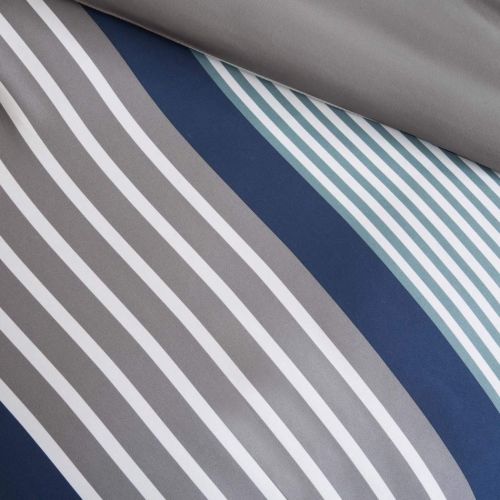  OSD 5 Piece Boys Navy Blue White Grey Stripes Comforter Full Queen Set, Horizontal Gray Striped Bedding Rugby Stripe Sports Themed Nautical Pattern Modern Lines Pattern Dorm College, P