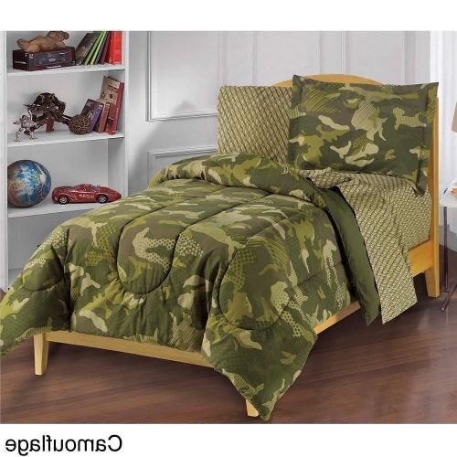  OSD 5pc Boys Green Camouflage Theme Comforter Twin Set, Solid Tree Grass Olive, Kids Fun Dot Hunting Themed Pattern, Stylish Camo Army Hunter Outdoor Bedding