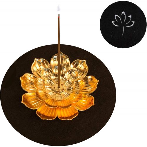  인센스스틱 OSOPOLA Incense Burner with Pad - Brass Lotus Incense Holder Detachable Cone Incense Stick Holder 6 Incense Holes for Yoga Room Home Fragrance Decor HE07CO