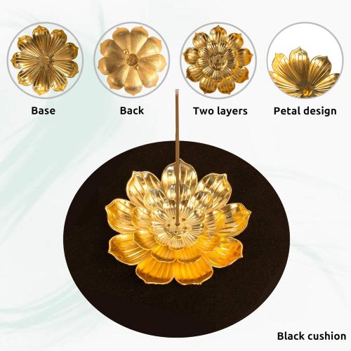  인센스스틱 OSOPOLA Incense Burner with Pad - Brass Lotus Incense Holder Detachable Cone Incense Stick Holder 6 Incense Holes for Yoga Room Home Fragrance Decor HE07CO