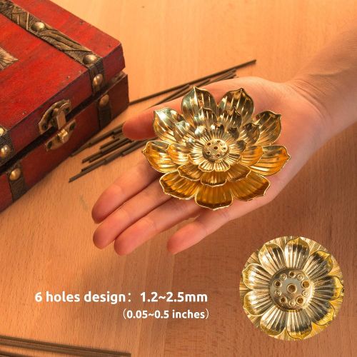  인센스스틱 OSOPOLA Incense Burner with Pad - Brass Lotus Incense Holder Detachable Cone Incense Stick Holder 6 Incense Holes for Yoga Room Home Fragrance Decor HE07CO