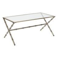 OSP Designs Office Star Lanai Coffee Table in Antique Brass Finish with Decorative Bamboo Look and Tempered Glass Top