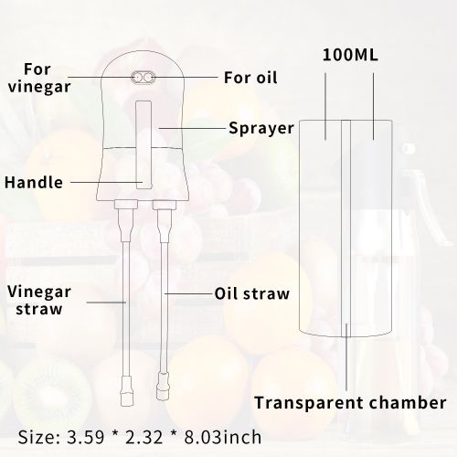  2-in-1 Oil Spray Bottle, OSPORTFUN Stainless Steel Glass Olive Oil Dispenser Kitchen Oil Sprayer for Cooking, BBQ, Salad, Baking, Roasting, Kitchen Tools