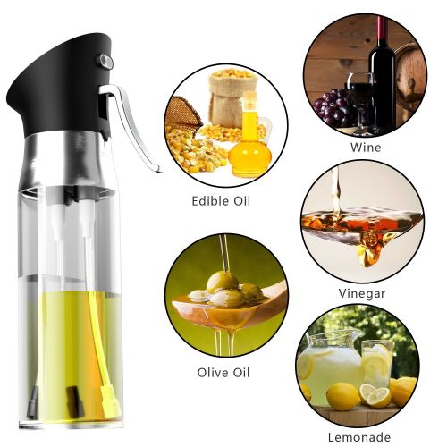  2-in-1 Oil Spray Bottle, OSPORTFUN Stainless Steel Glass Olive Oil Dispenser Kitchen Oil Sprayer for Cooking, BBQ, Salad, Baking, Roasting, Kitchen Tools