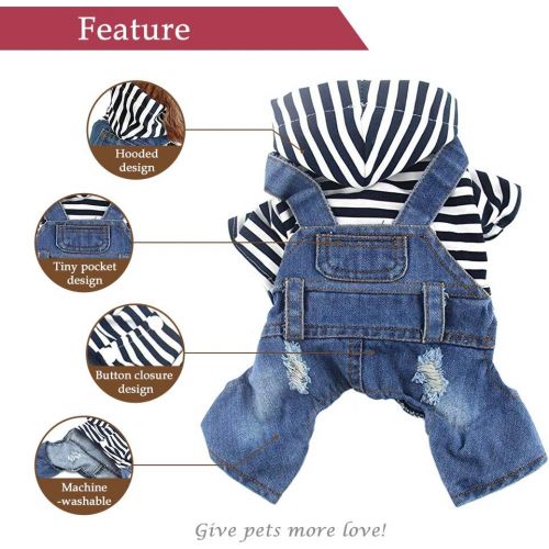  OSPet Dog Denim Vest Pet Cloth Dog Outfit Puppy Jacket Pet Vest Dog Hoodie Cat Jumpsuit Overall for Small/Medium Dog & Cat