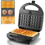 OSTBA 3 in 1 Sandwich Maker Panini Press Waffle Iron Set with 3 Removable Non-Stick Plates, 750W Toaster Perfect for Sandwiches Grilled Cheese Steak, Black