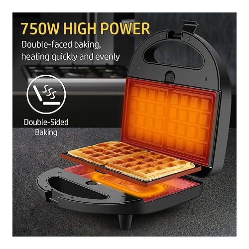  OSTBA 3 in 1 Sandwich Maker Panini Press Waffle Iron Set with 3 Removable Non-Stick Plates, 750W Toaster Perfect for Sandwiches Grilled Cheese Steak, Black