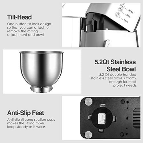  OSTBA Stand Mixer，8+1 Speeds Kitchen Electric Mixer 5.5QT All Metal-Series Mixing Accessories with Dishwasher-Safe Mixing Bowl, Splash Guard, Tilt-Head Portable Dough Mixer 550W, W