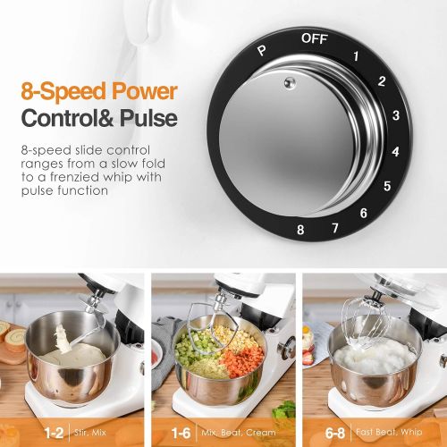  OSTBA Stand Mixer，8+1 Speeds Kitchen Electric Mixer 5.5QT All Metal-Series Mixing Accessories with Dishwasher-Safe Mixing Bowl, Splash Guard, Tilt-Head Portable Dough Mixer 550W, W