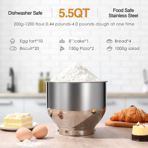  OSTBA Stand Mixer, 8-Speed Electric Kitchen Mixer Tilt-Head Food Mixer 5.5Qt，Stainless Steel Bowl Dishwasher Safe, Dough Hook, Mixing Beater，Whisk, Splash Guard，Upgraded Metal-Gear