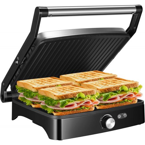  OSTBA Panini Press Grill Indoor Grill Sandwich Maker with Temperature Control, 4 Slice Non-stick Versatile Grill, Opens 180 Degrees to Fit Any Type or Size of Food, Removable Drip