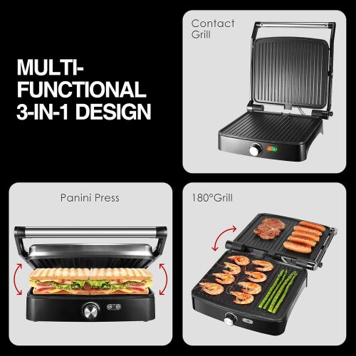  OSTBA Panini Press Grill Indoor Grill Sandwich Maker with Temperature Control, 4 Slice Non-stick Versatile Grill, Opens 180 Degrees to Fit Any Type or Size of Food, Removable Drip