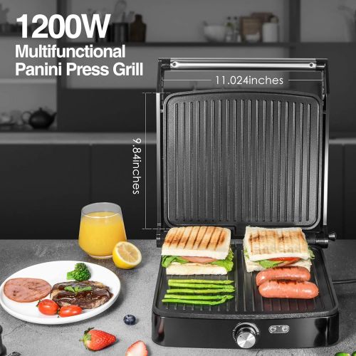  OSTBA Panini Press Grill Indoor Grill Sandwich Maker with Temperature Control, 4 Slice Non-stick Versatile Grill, Opens 180 Degrees to Fit Any Type or Size of Food, Removable Drip