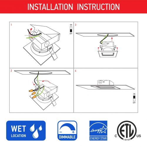  OSTWIN (12 Pack) 6 Inch Square LED Recessed Ceiling Light Fixture, Dimmable, Downlighter Junction Box, IC Rated, 15W (120 Watt Replacement) 3000K, 1000Lm, No Can Needed, ETL and En