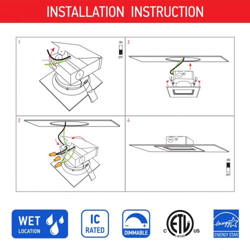  OSTWIN (12 Pack) 4 Inch Square LED Recessed Ceiling Light Fixture, Dimmable, Downlighter Junction Box, IC Rated, 10W (75 Watt Replacement) 3000K, 700Lm, No Can Needed, ETL and Ener