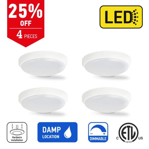  OSTWIN 6 (12 pack) LED Flush Mount, Ceiling Light. Light For Garage, Warehouse, Porch. Damp Location, IP44, 18W (90W Repl.) 1189 Lm 5000K, Acrylic Matte Shade, White Finish, Disk S