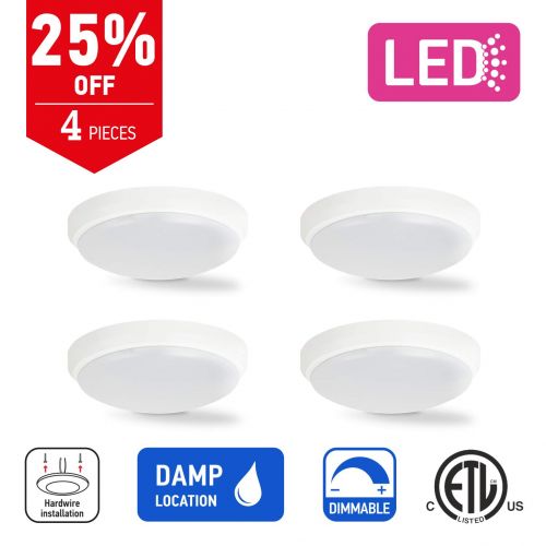  OSTWIN 6 (12 pack) LED Flush Mount, Ceiling Light. Light For Garage, Warehouse, Porch. Damp Location, IP44, 18W (90W Repl.) 1189 Lm 5000K, Acrylic Matte Shade, White Finish, Disk S