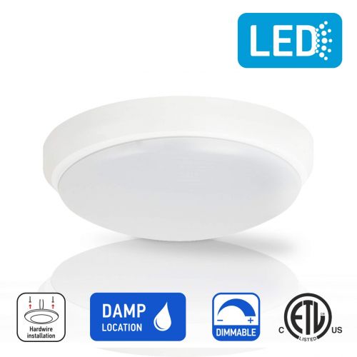  OSTWIN 6 (12 pack) LED Flush Mount, Ceiling Light. Light For Garage, Warehouse, Porch. Damp Location, IP44, 18W (90W Repl.) 1189 Lm 5000K, Acrylic Matte Shade, White Finish, Disk S