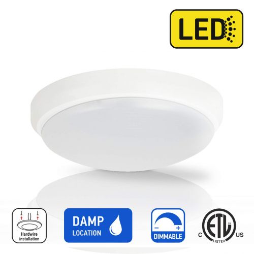  OSTWIN 6 (12 pack) LED Flush Mount, Ceiling Light. Light For Garage, Warehouse, Porch. Damp Location, IP44, 18W (90W Repl.) 1189 Lm 5000K, Acrylic Matte Shade, White Finish, Disk S