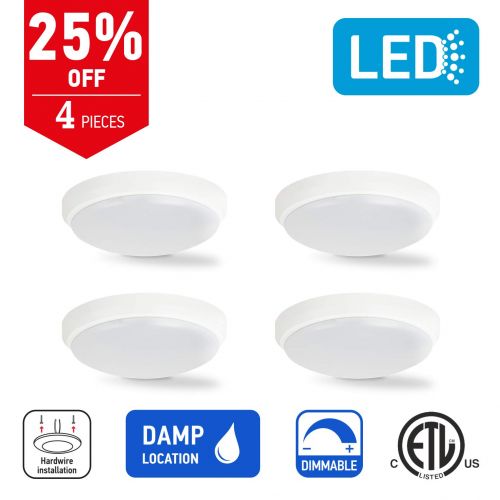  OSTWIN 6 (4 pack) LED Flush Mount, Ceiling Light. Light For Garage, Warehouse, Porch. Damp Location, IP44, 18W (90W Repl.) 1083 Lm 4000K, Acrylic Matte Shade, White Finish, Disk Sh