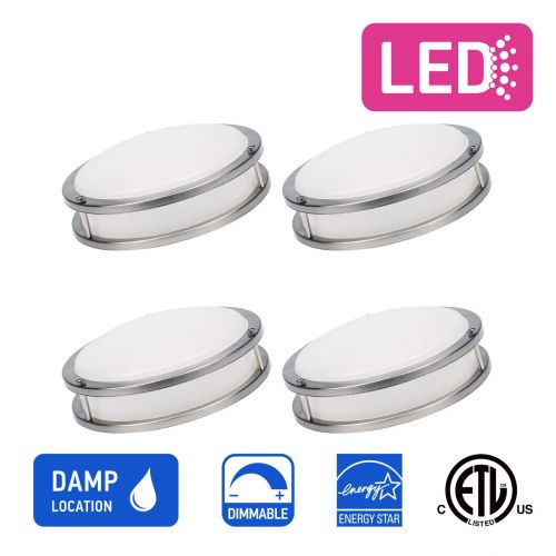  OSTWIN 12-inch Small size LED Ceiling Light Fixture Flush Mount, Dimmable, Round 20Watt(120W Repl) 5000K Daylight, 1400Lm, Brushed Nickel Finish with Acrylic shade(4Pack) ETL and E