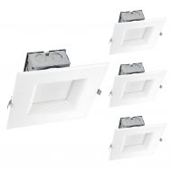 OSTWIN (4 Pack) 6 inch IC Rated Square LED Ceiling Recessed Downlight Kit With Junction box, Baffle Trim, Dimmable, 15W (120Watt Repl) 5000K Daylight, 1000Lm. No Can Needed ETL and