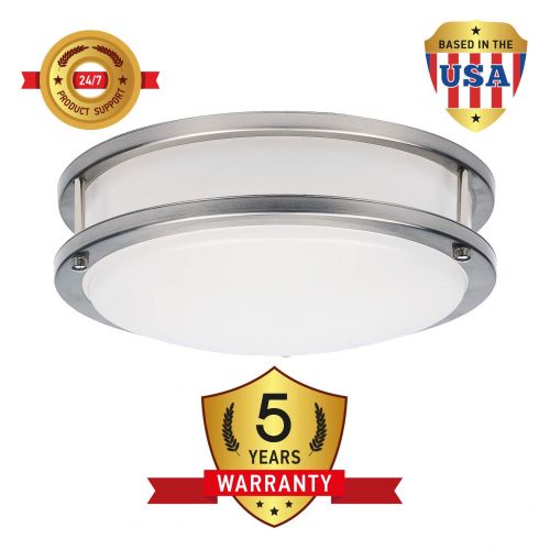  OSTWIN 10 (4 Pack) Ceiling Light Fixture Flush Mount, Double Ring LED Light, Dimmable, 16 Watt (100W Repl) 4000K Bright light, 1120 Lm, Nickel Finish with Acrylic shade ETL and ENE