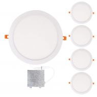 OSTWIN 12 inch 24W (120 Watt Repl.) IC Rated LED Recessed Low Profile Slim Round Panel Light with Junction Box, Dimmable, 3000K Warm Light 1800 Lm. No Can Needed, 4 Pack ETL & Ener