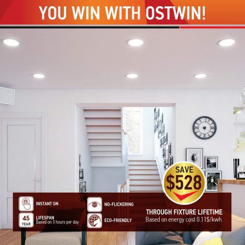  OSTWIN 12 inch 24W (120 Watt Repl.) IC Rated LED Recessed Low Profile Slim Round Panel Light with Junction Box, Dimmable, 3000K Warm Light 1800 Lm. No Can Needed, 4 Pack ETL & Ener