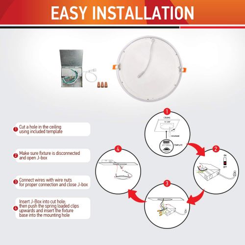  OSTWIN 12 inch 24W (120 Watt Repl.) IC Rated LED Recessed Low Profile Slim Round Panel Light with Junction Box, Dimmable, 3000K Warm Light 1800 Lm. No Can Needed, 4 Pack ETL & Ener