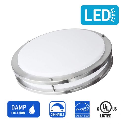  OSTWIN 16-inch Large size LED Ceiling Light Fixture Flush Mount, Dimmable, Round 24 Watt (125W Repl) 4000K Bright light, 1700 Lm, Nickel Finish with Acrylic shade UL and ENERGY STA