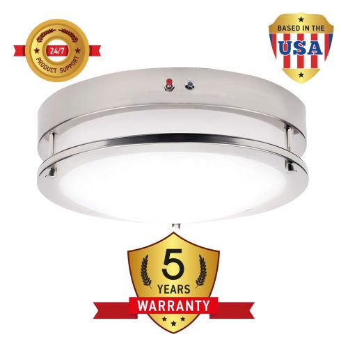  OSTWIN 12 Inch LED Flush Mount Ceiling Light with Emergency Battery Backup, Dimmable, Round 15 W (100W Repl), 1050 Lm, 3000K Warm Light, Nickel Finish with Acrylic Shade, ETL Liste