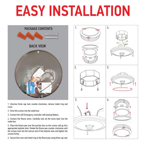  OSTWIN 12 Inch LED Flush Mount Ceiling Light with Emergency Battery Backup, Dimmable, Round 15 W (100W Repl), 1050 Lm, 3000K Warm Light, Nickel Finish with Acrylic Shade, ETL Liste