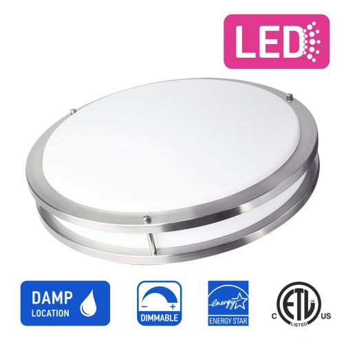  OSTWIN 18-inch Large size LED Ceiling Light Fixture Flush Mount, Dimmable, Round 28 Watt (150W Repl) 5000K Daylight, 2000 Lm, Nickel Finish with Acrylic shade ETL and ENERGY STAR l