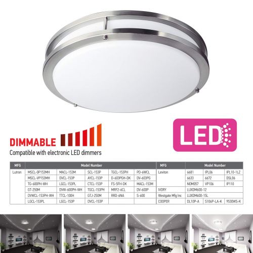  OSTWIN 18-inch Large size LED Ceiling Light Fixture Flush Mount, Dimmable, Round 28 Watt (150W Repl) 5000K Daylight, 2000 Lm, Nickel Finish with Acrylic shade ETL and ENERGY STAR l
