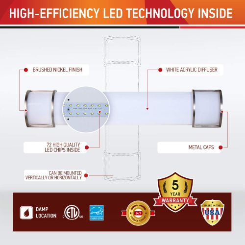  OSTWIN 24 Inch Dimmable LED Linear Bath Vanity Light Bar, Modern Bathroom Vanity Light Fixture 25W 4000K Bright Light, Vertical or Horizontal Tube, Brushed Nickel Finish, ETL&Energ