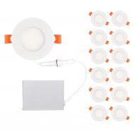 OSTWIN 3 inch 6W (30 Watt Repl.) IC Rated LED Recessed Low Profile Slim Round Panel Light with Junction Box, Dimmable, 3000K Warm Light 420 Lm, 12 Pack No Can Needed ETL & Energy S