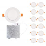 OSTWIN 4 inch 12W (60 Watt Repl.) IC Rated LED Recessed Low Profile Slim Round Panel Light with Junction Box, Dimmable, 5000K Daylight 900 Lm. No Can Needed (12 Pack) ETL & Energy