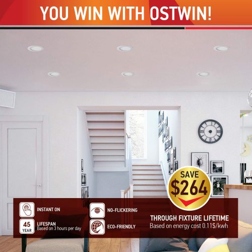  OSTWIN 4 inch 12W (60 Watt Repl.) IC Rated LED Recessed Low Profile Slim Round Panel Light with Junction Box, Dimmable, 5000K Daylight 900 Lm. No Can Needed (12 Pack) ETL & Energy