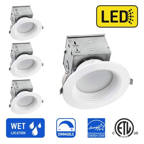  OSTWIN (4 Pack) 4 Inch Round LED Recessed Ceiling Light Fixture, Dimmable, Downlighter Junction Box, IC Rated, 10W (75 Watt Replacement) 3000K, 750Lm, No Can Needed, ETL and Energy