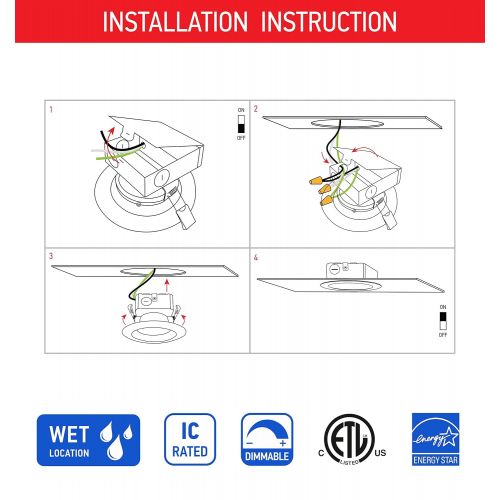  OSTWIN (4 Pack) 4 Inch Round LED Recessed Ceiling Light Fixture, Dimmable, Downlighter Junction Box, IC Rated, 10W (75 Watt Replacement) 3000K, 750Lm, No Can Needed, ETL and Energy