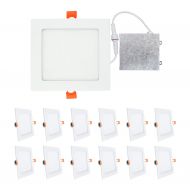 OSTWIN (12 Pack) 6 inch 12W (60 Watt Repl.) IC Rated LED Recessed Low Profile Slim Square Panel Light with Junction Box, Dimmable, 5000K Daylight 840 Lm. No Can Needed ETL & Energy