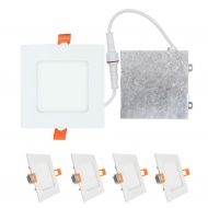 OSTWIN (4 Pack) 4 inch 9W (45 Watt Repl.) IC Rated LED Recessed Low Profile Slim Square Panel Light with Junction Box, Dimmable, 5000K Daylight 630 Lm. No Can Needed ETL & Energy S