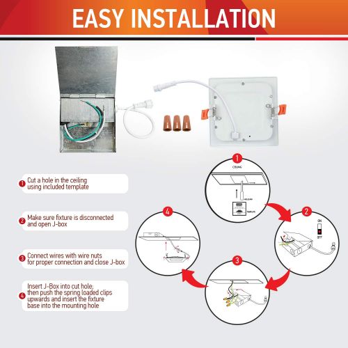  OSTWIN (4 Pack) 4 inch 9W (45 Watt Repl.) IC Rated LED Recessed Low Profile Slim Square Panel Light with Junction Box, Dimmable, 5000K Daylight 630 Lm. No Can Needed ETL & Energy S