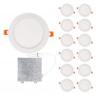OSTWIN 6 inch 15W (80 Watt Repl.) IC Rated LED Recessed Low Profile Slim Round Panel Light with Junction Box, Dimmable, 5000K Daylight 1125 Lm. No Can Needed (12 Pack) ETL & Energy